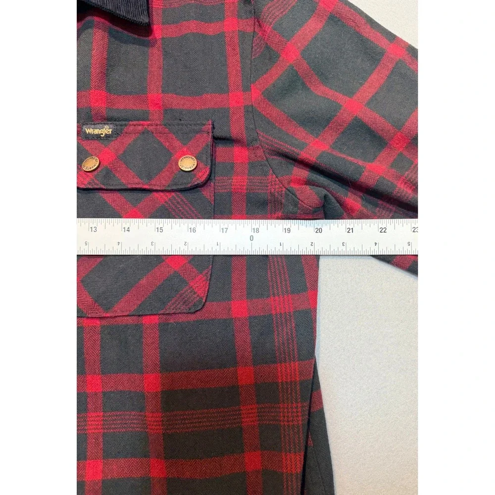 Wrangler Mens Shirt Jacket Red Black Plaid Full Zip Corduroy Collar Small‎